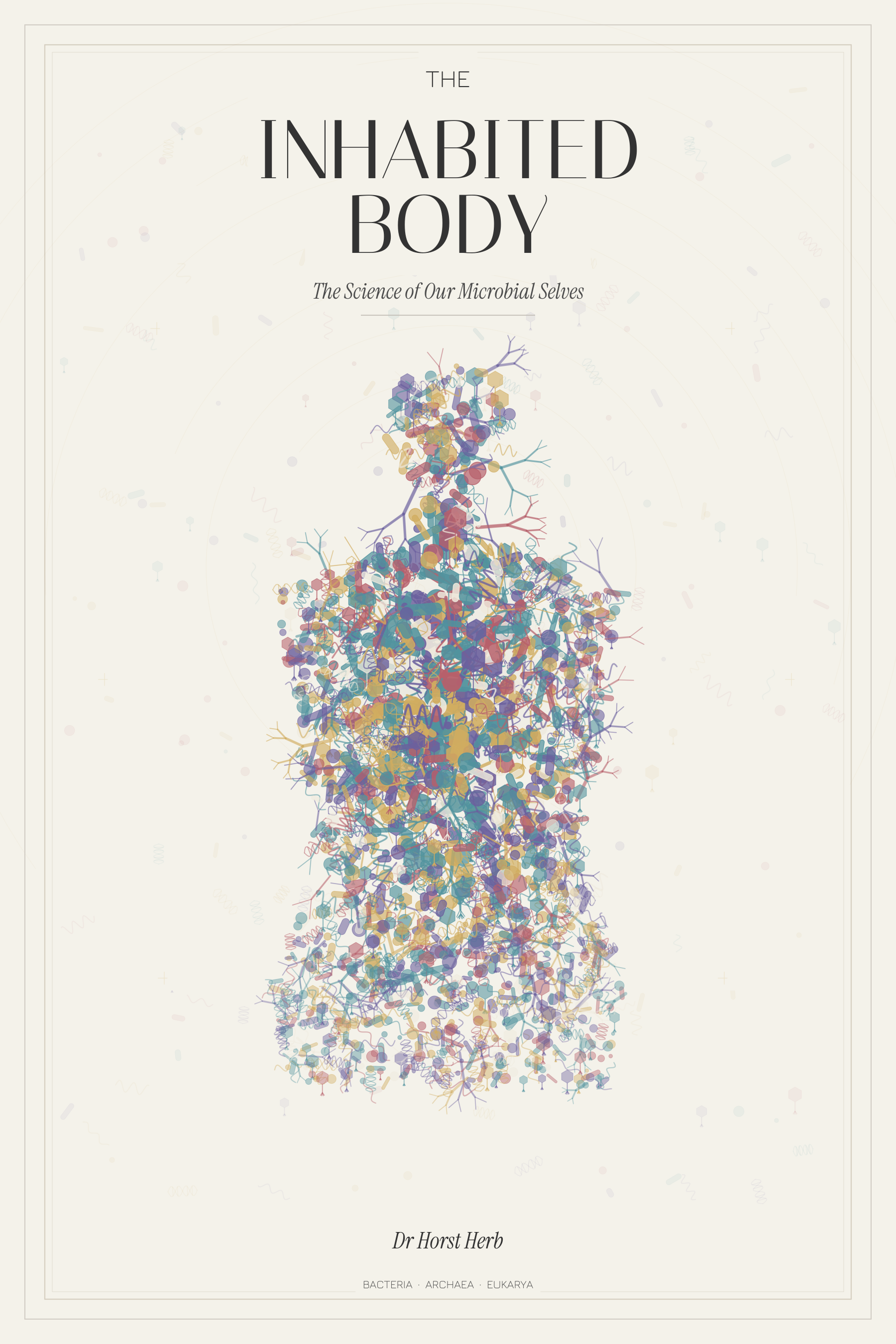 The Inhabited Body book cover — a human silhouette composed of microbial organisms
